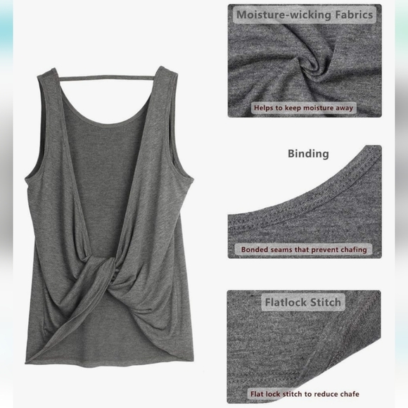 Icyzone Charcoal Gray Twist Backless Athletic Work Out Tank Top Womens Medium - Picture 6 of 10